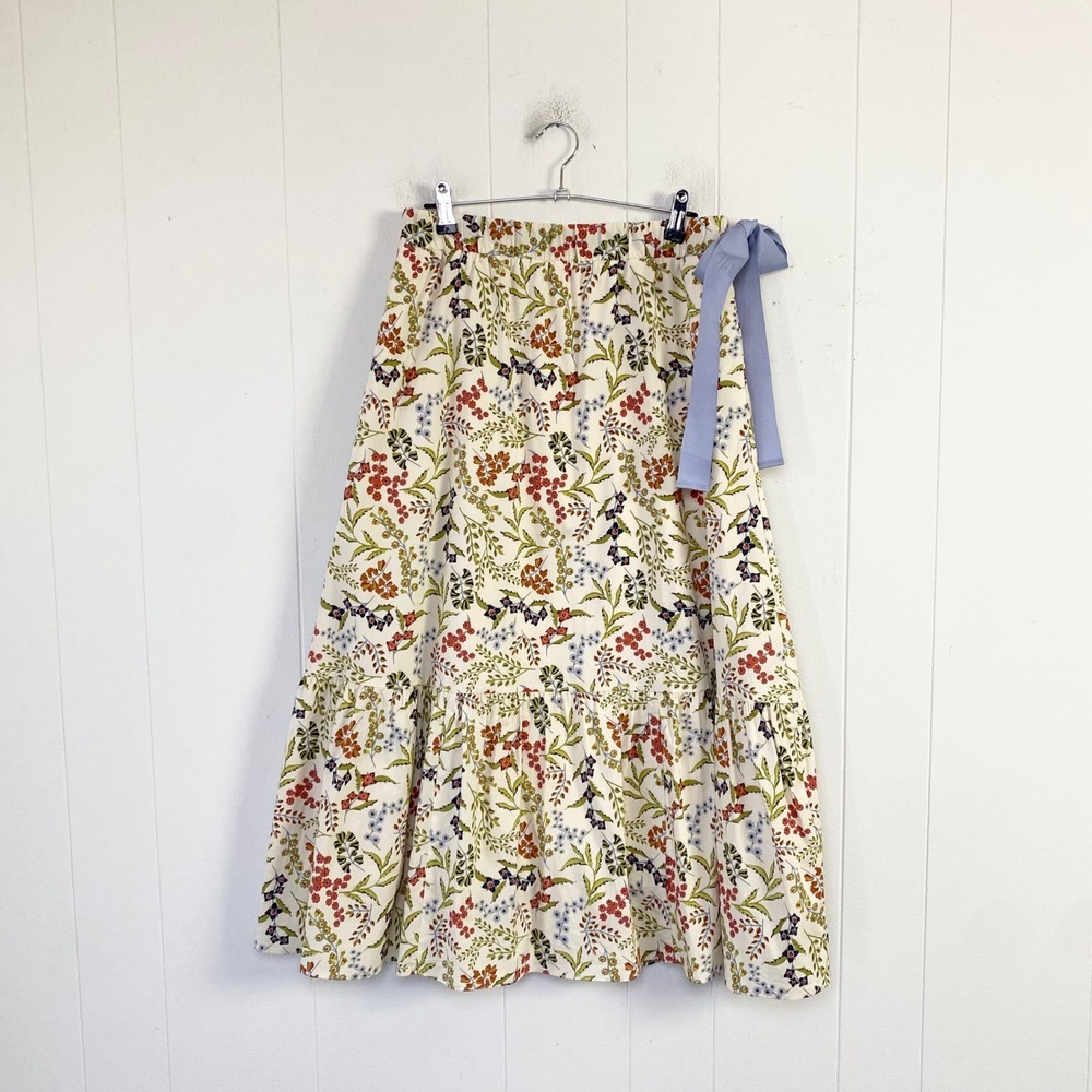 Spartina 449 Floral Tiered Maxi Skirt with Pockets Cream Blue Size Small